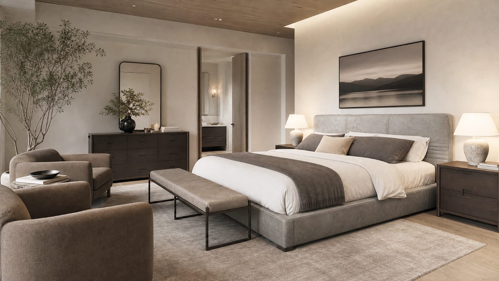 Leather Beds in a modern room