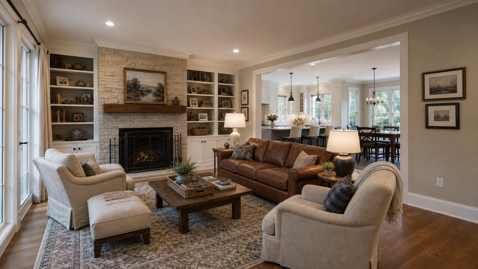 Leather sofa in a warm contemporary room