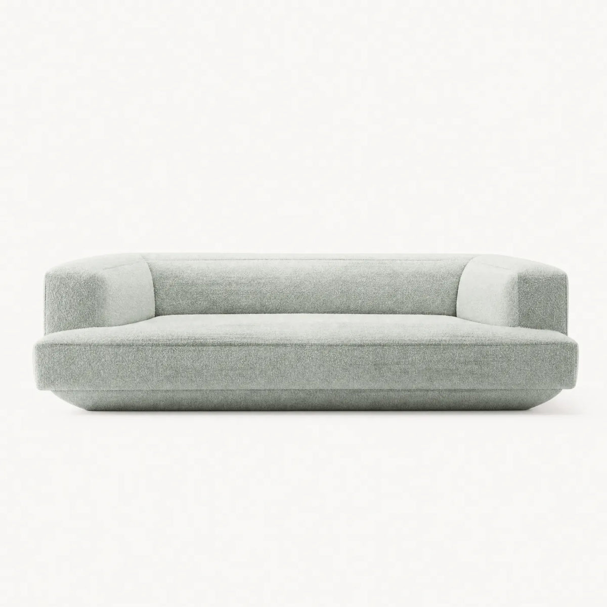 Low profile sage bouclé sofa bench