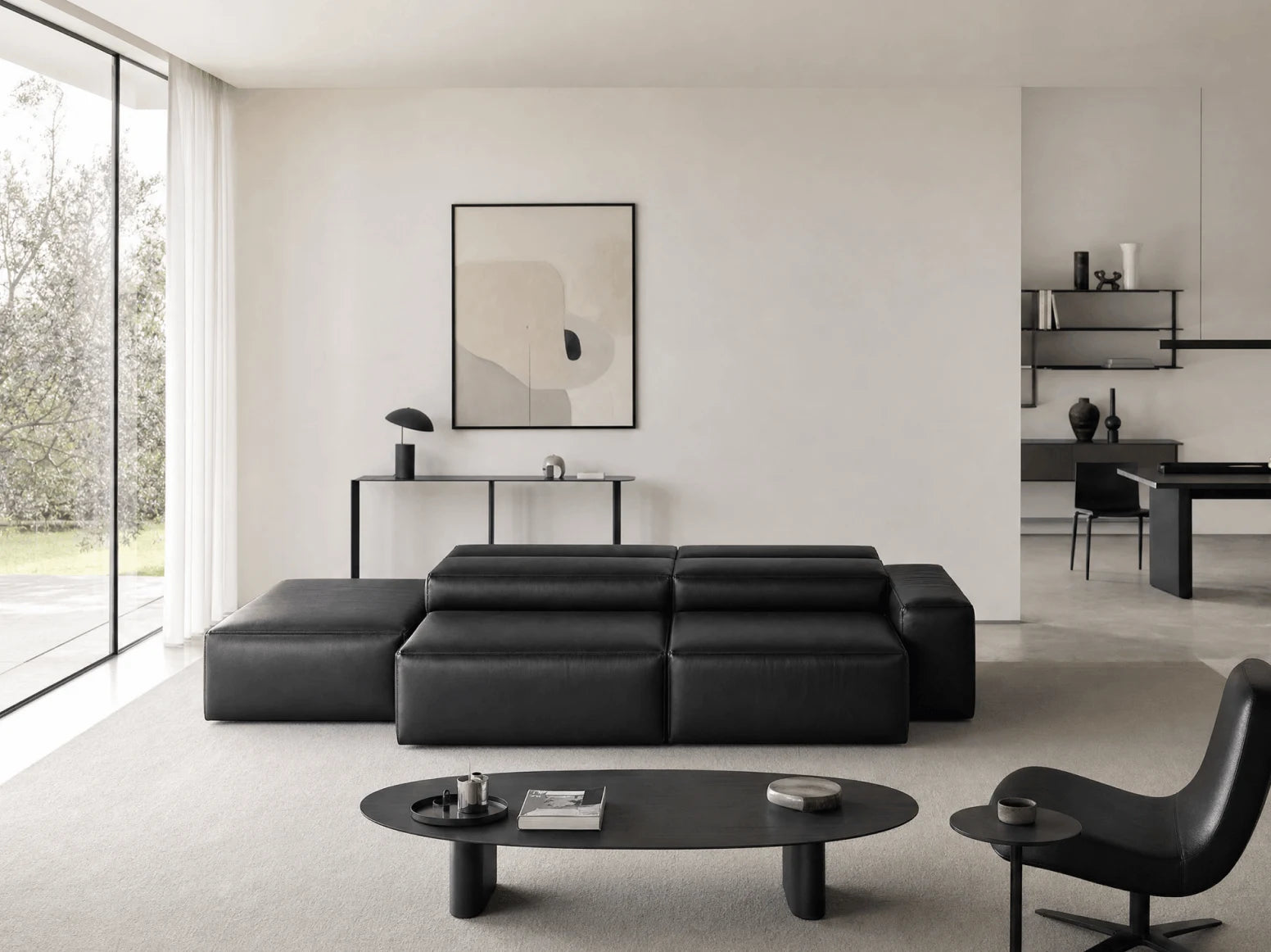 Low-profile sofa detail in a modern room