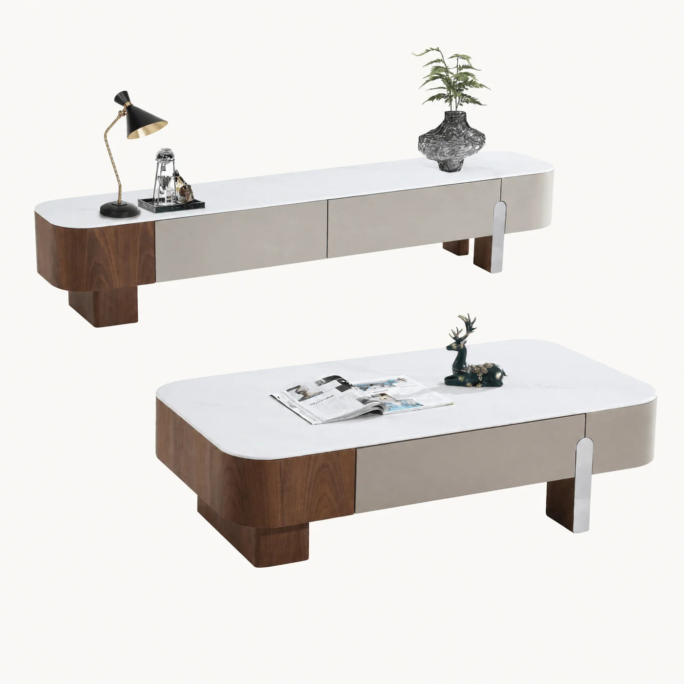 Walnut Stone-Top Media Console