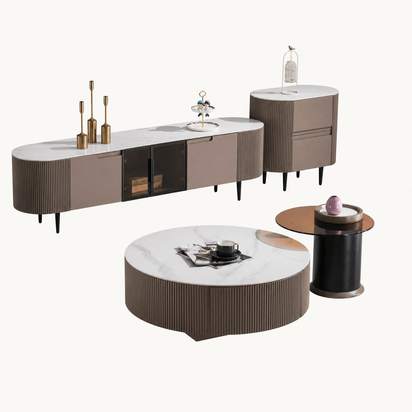 Fluted Oval Media Console Cabinet