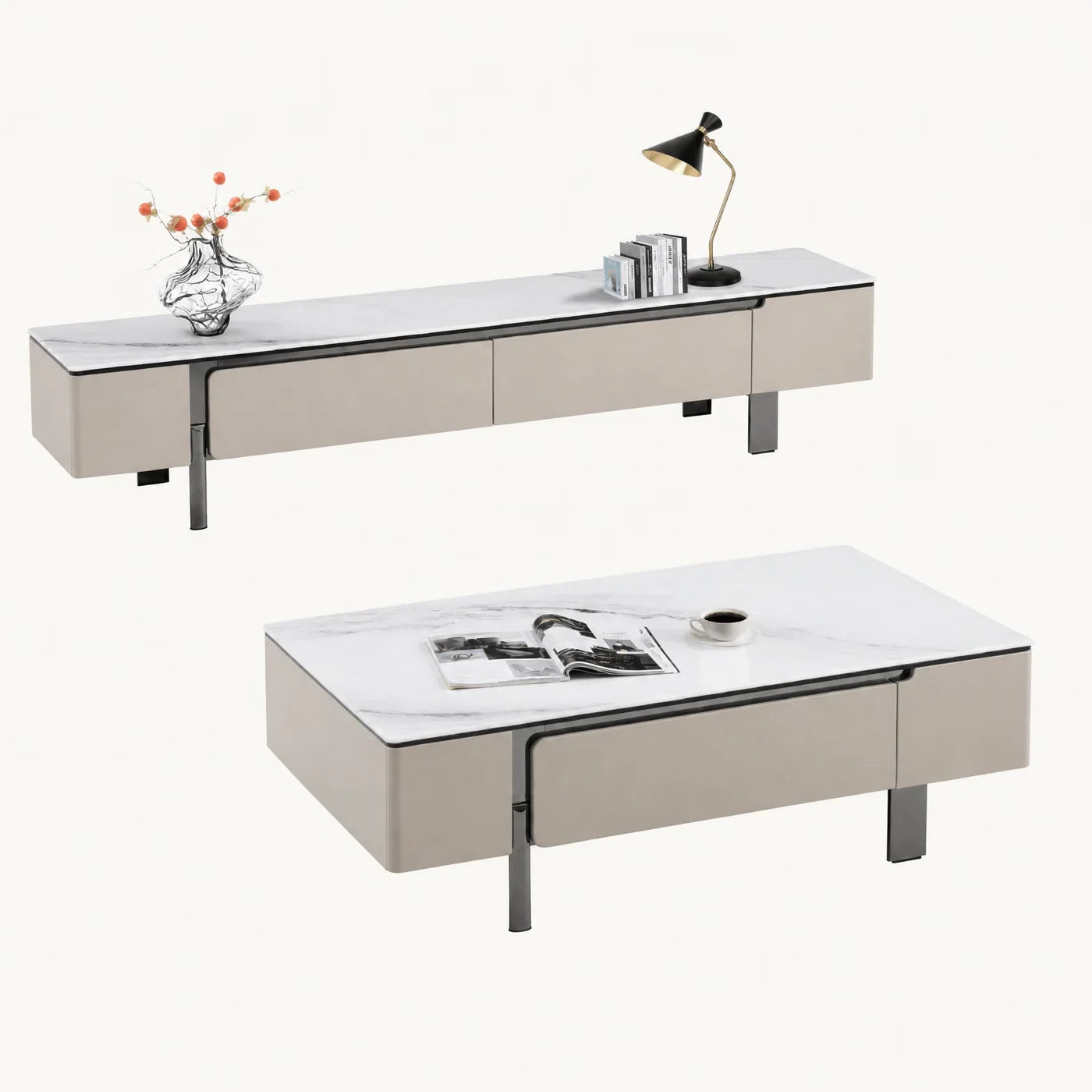Slim Stone-Top Media Console