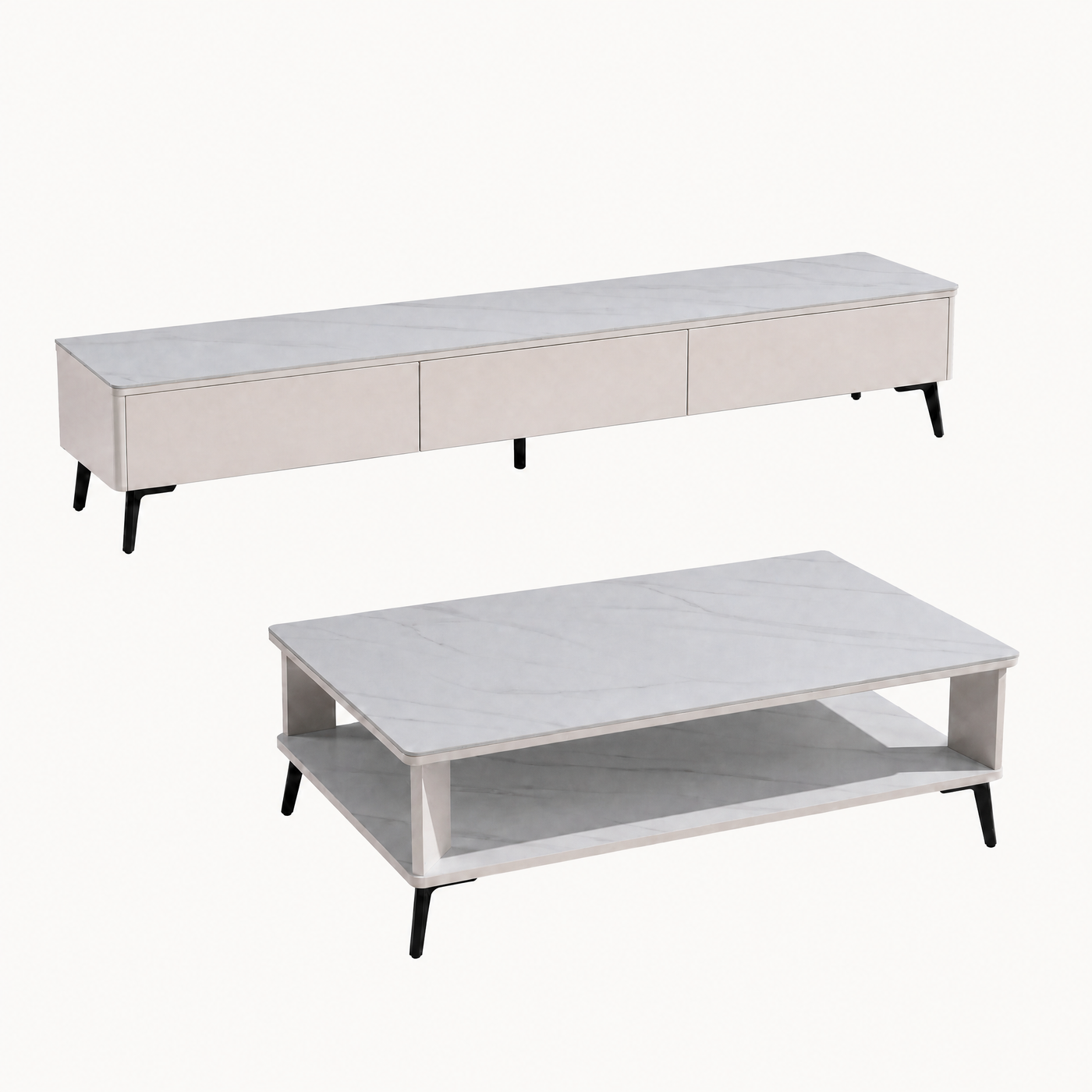 Open Shelf Stone-Top Media Console