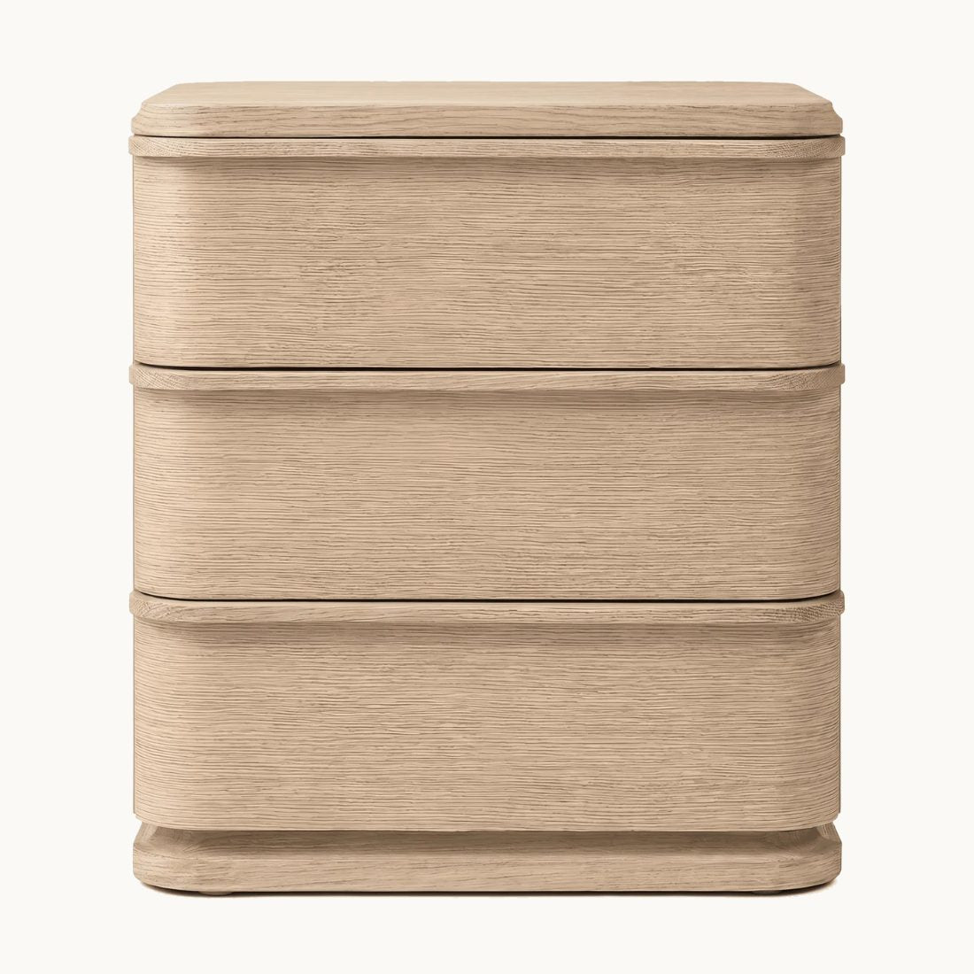 Rounded Edge Oak Three-Drawer Nightstand