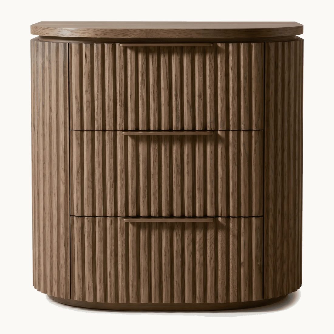 Dark Fluted Oak Three-Drawer Nightstand