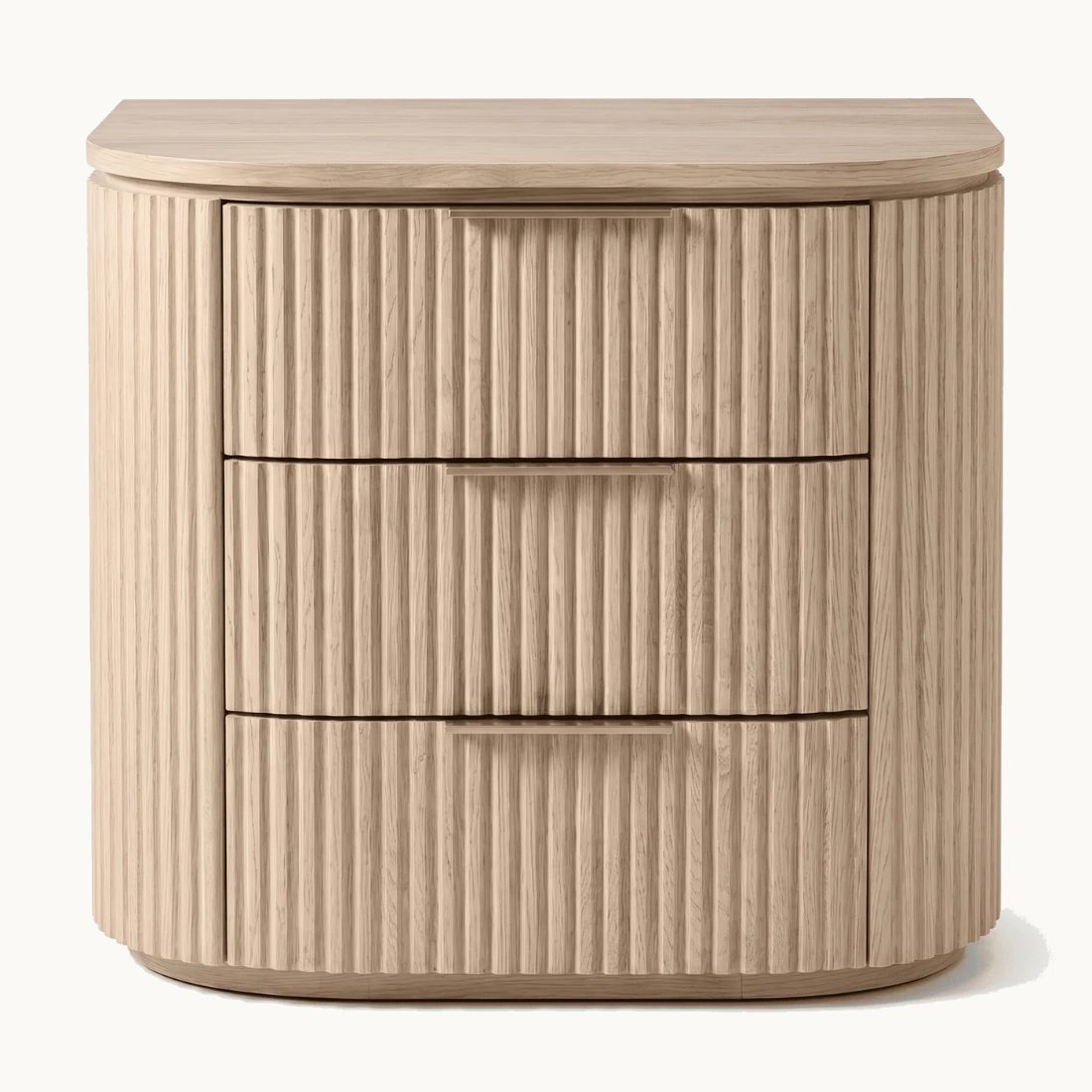 Fluted Oak Three-Drawer Nightstand
