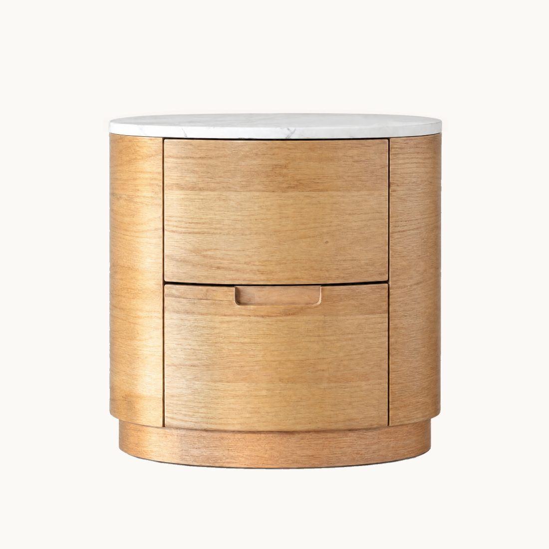 Marble-Top Oak Two-Drawer Nightstand