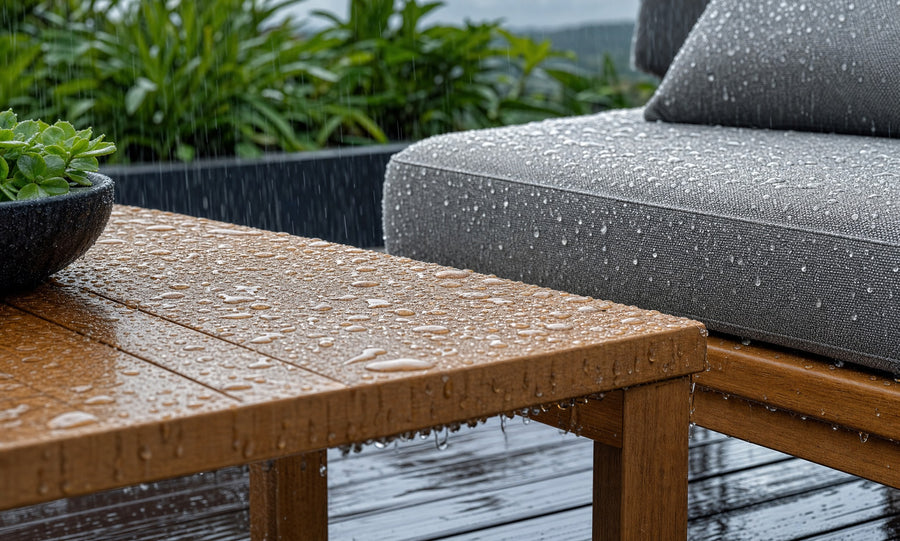 Rain on outdoor furniture