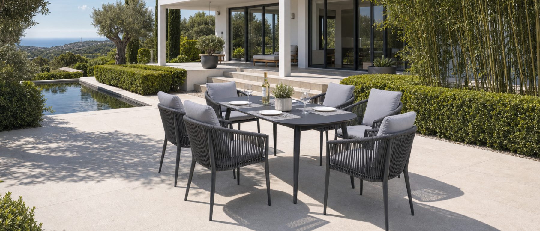 Rope dining set on a hillside terrace