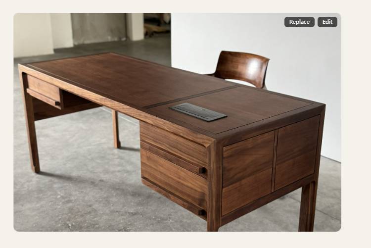 Writing desk inspected for drawer and surface details