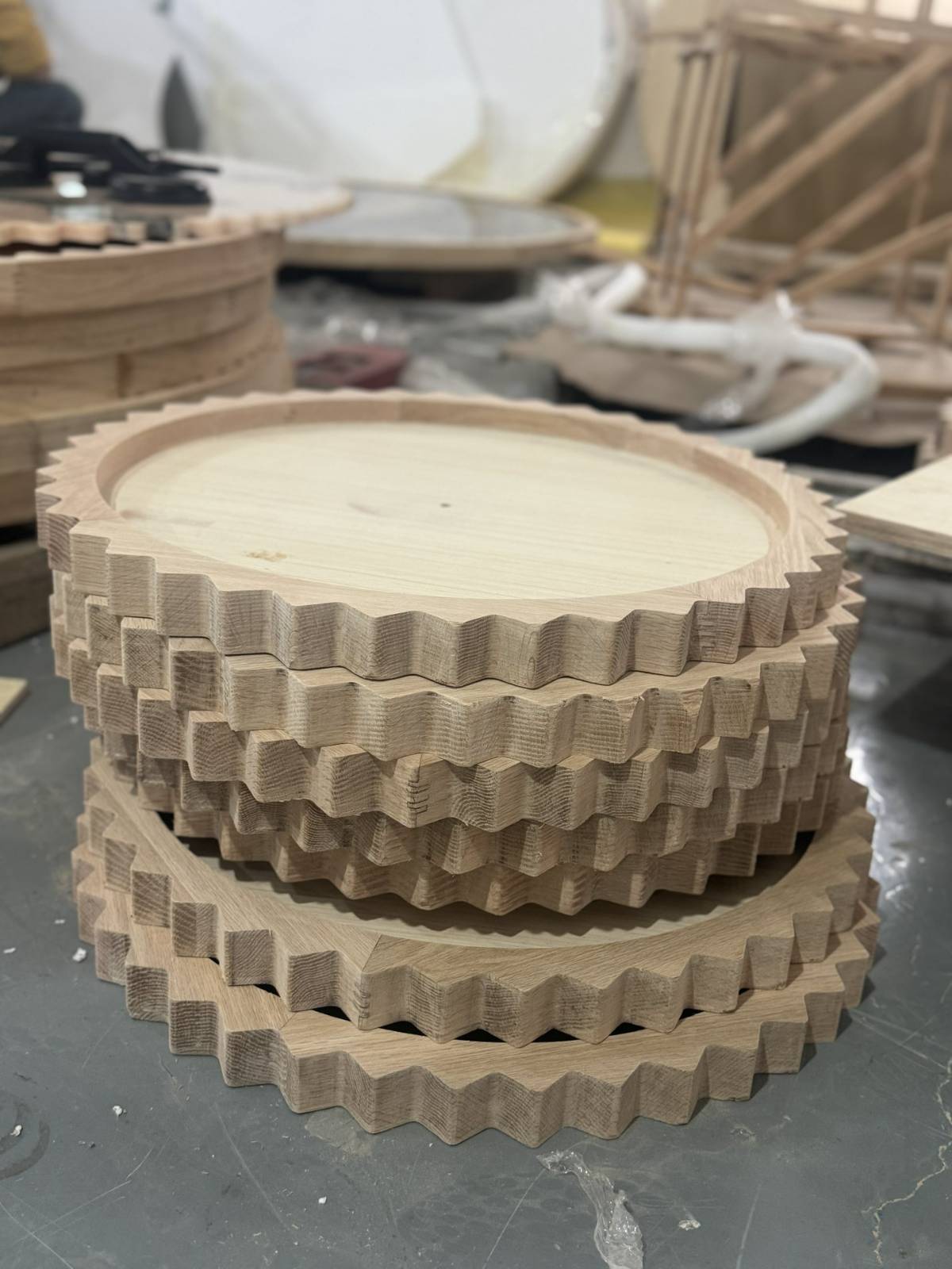 Round table parts checked before final finishing