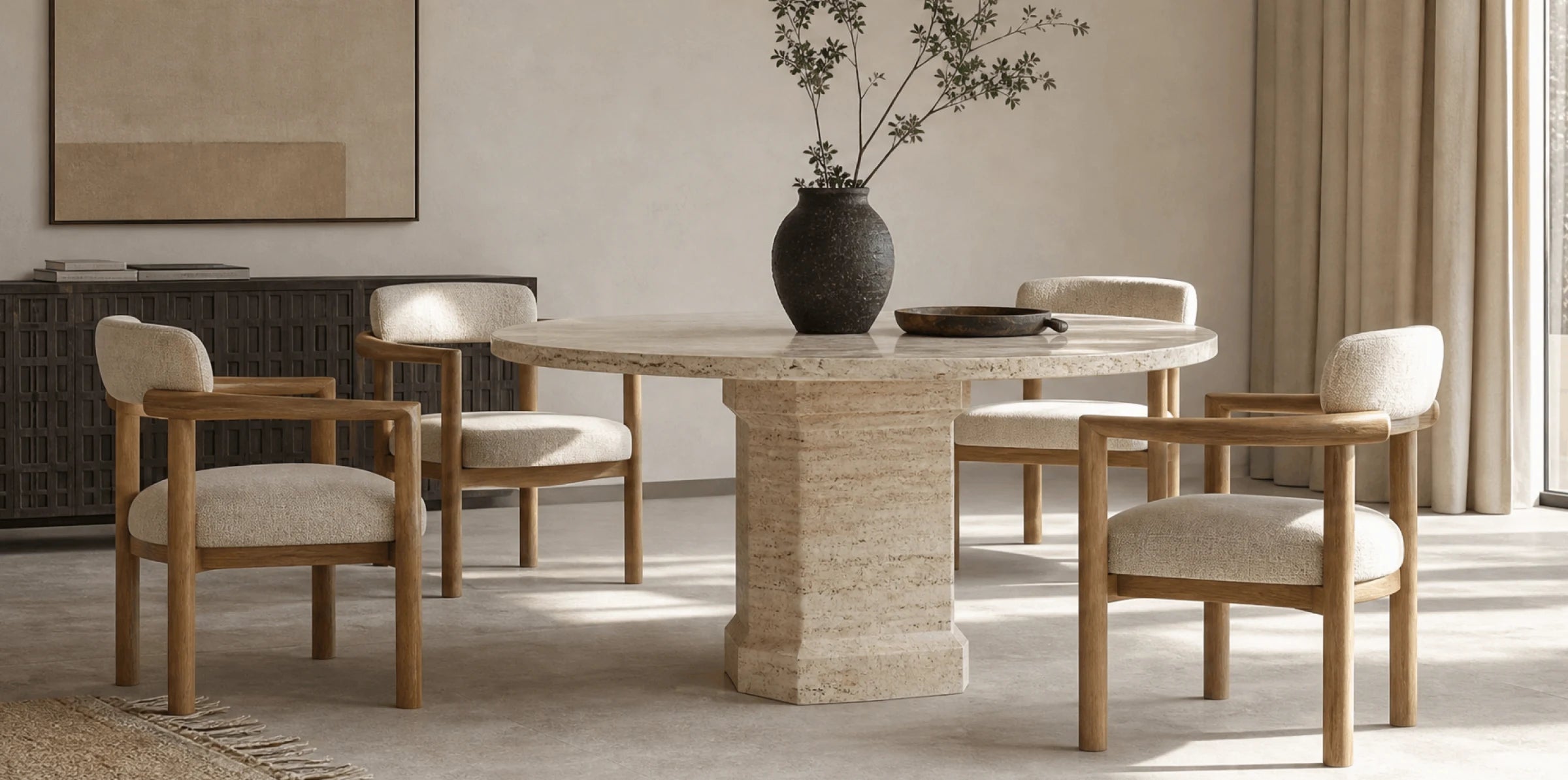 Round & Oval Dining Tables in a styled room