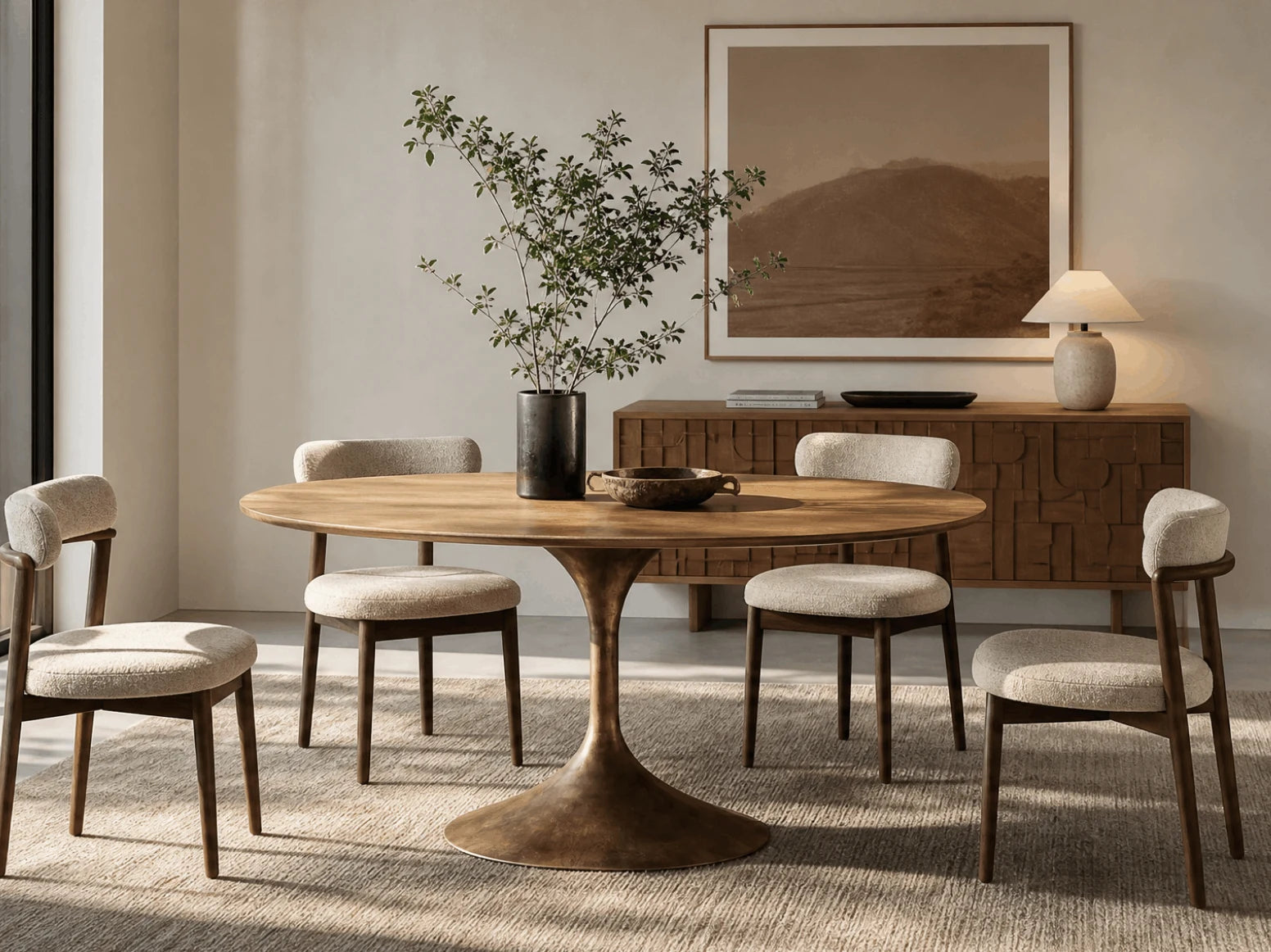Round & Oval Dining Tables in a styled room