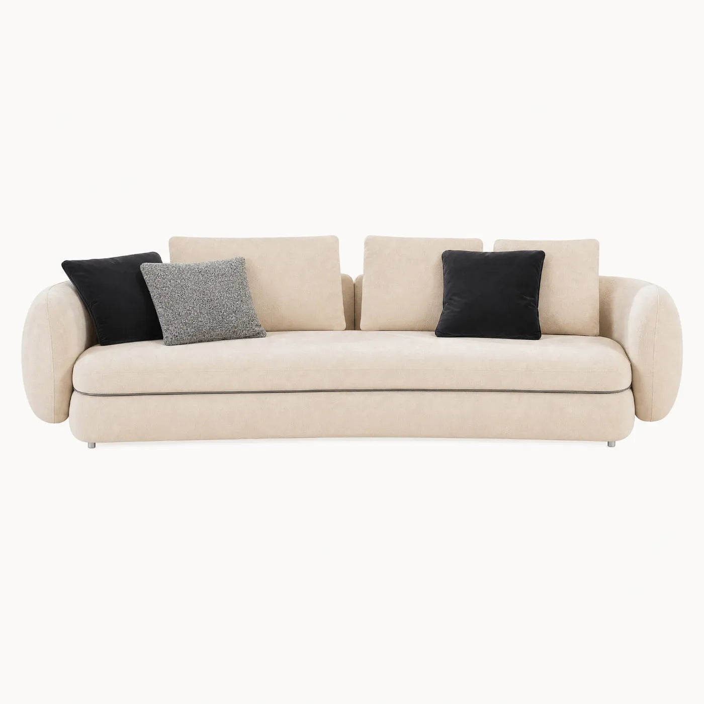 Rounded arm beige fabric sofa