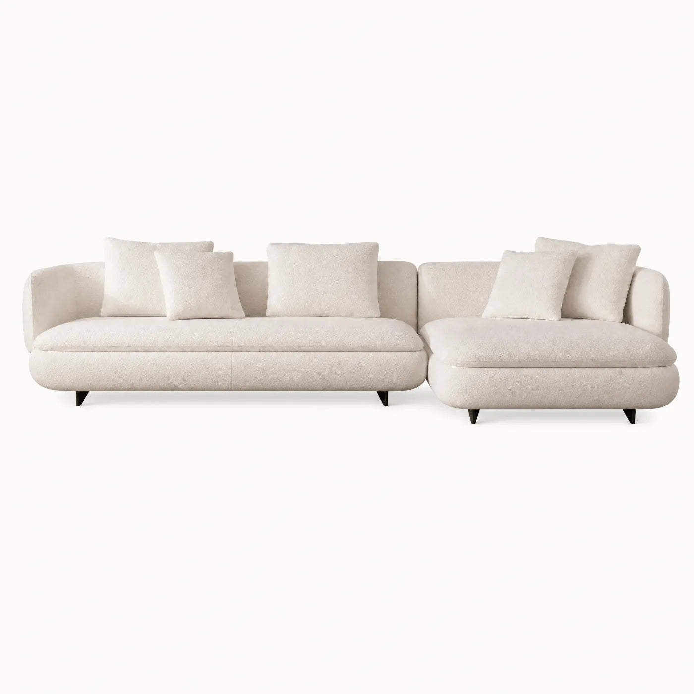 Rounded arm L-shaped plush sectional sofa