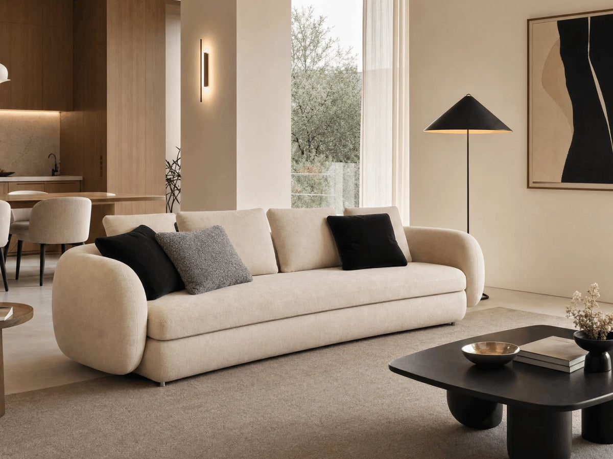 Sculptural sofa detail in a modern room