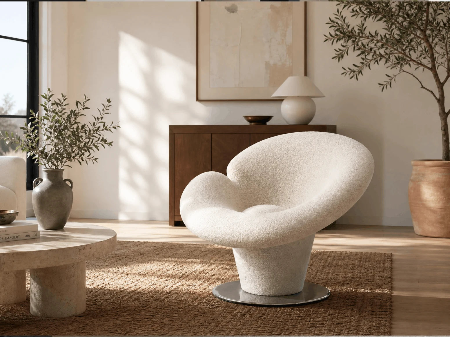 Sculptural lounge chair interior