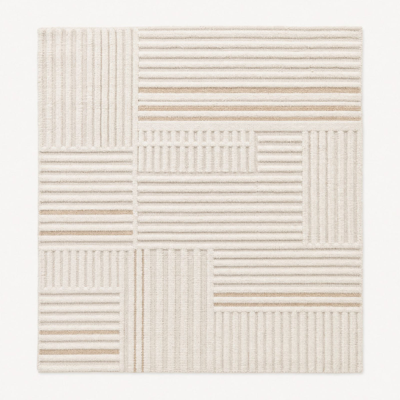 Ribbed Ivory Block Textured Area Rug