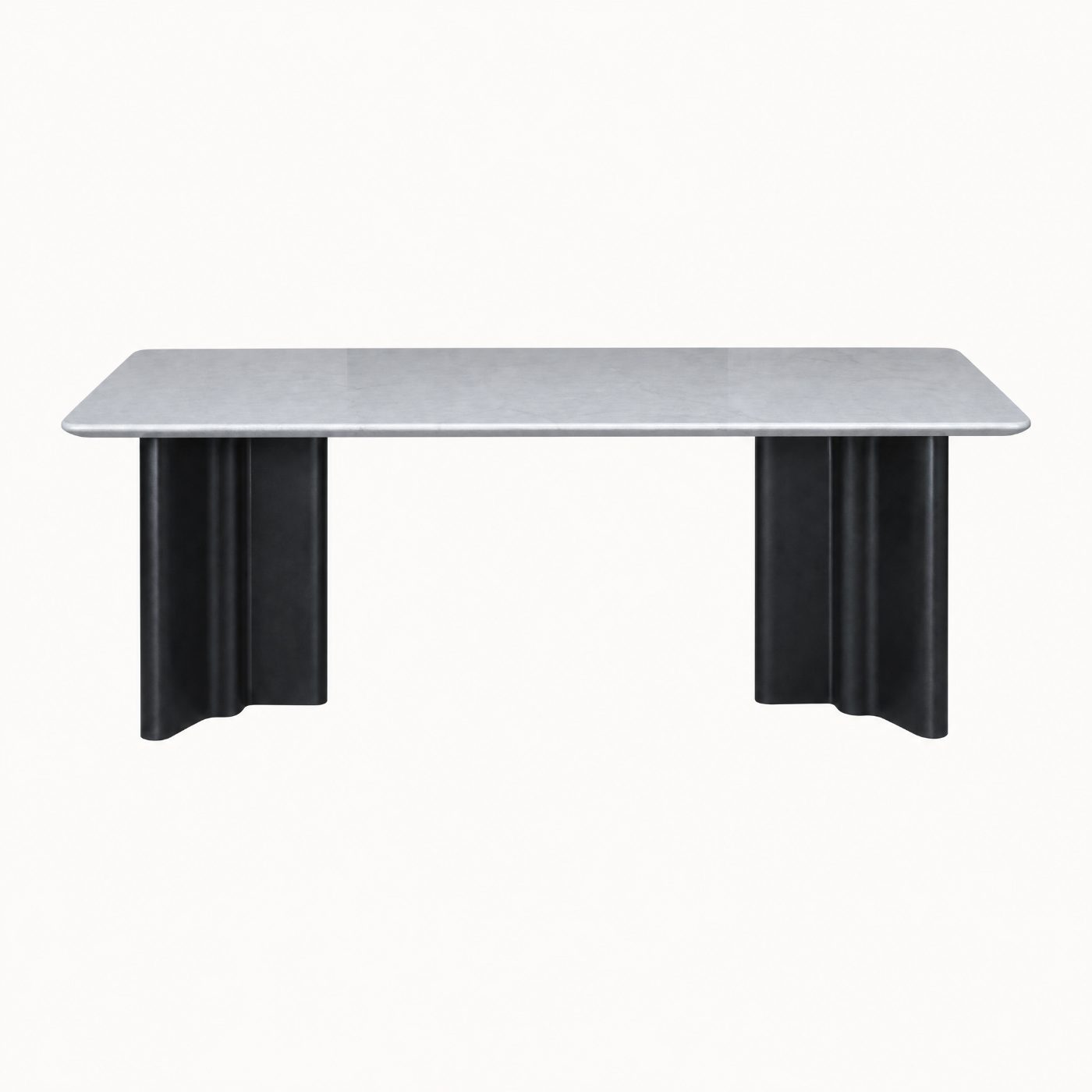 Rectangular Stone Dining Table Fluted Double Base
