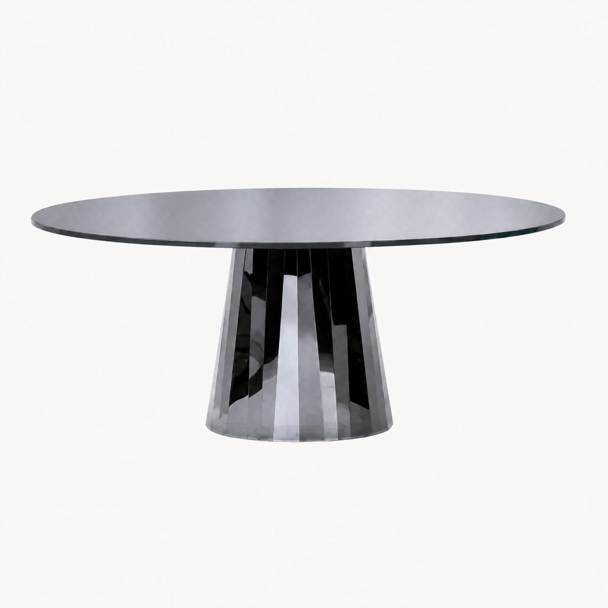Round Stone Dining Table Faceted Metal Base
