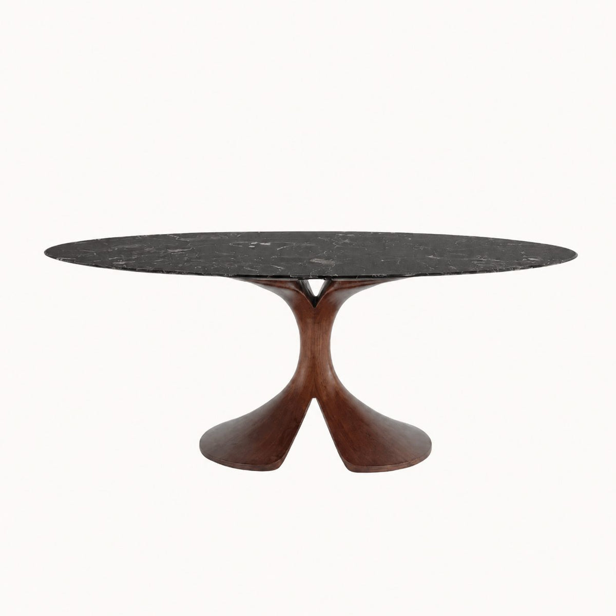Oval Stone Dining Table Sculptural Wood Base