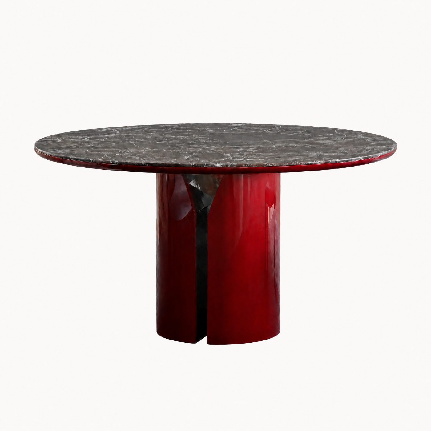 Round Stone Dining Table Red Lacquer Base