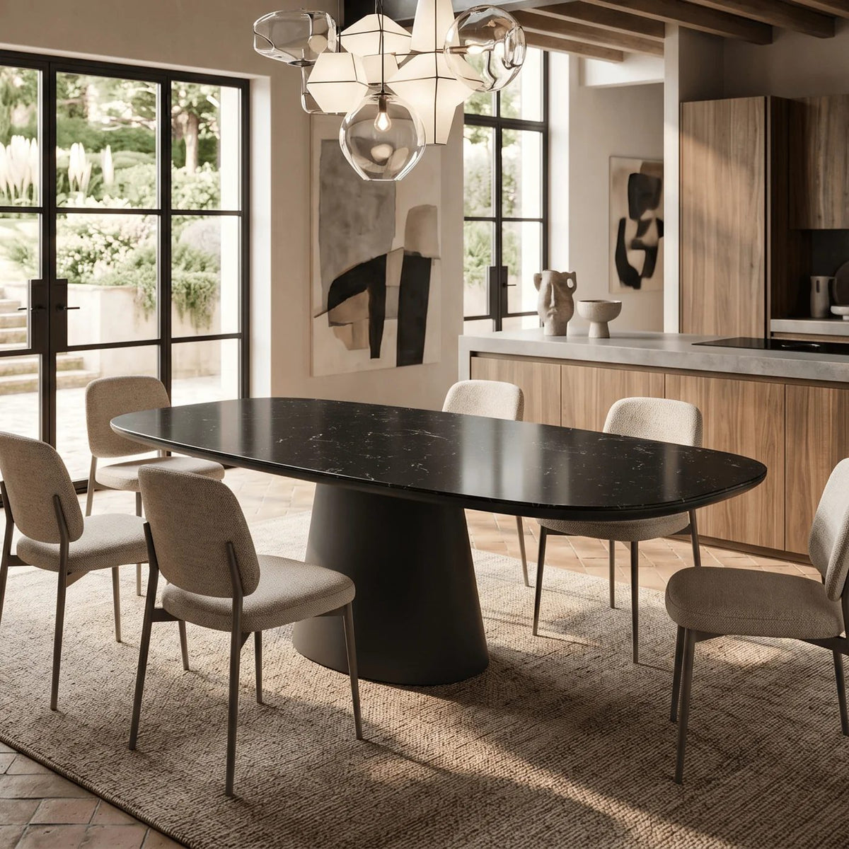 Stone Dining Tables in a styled room