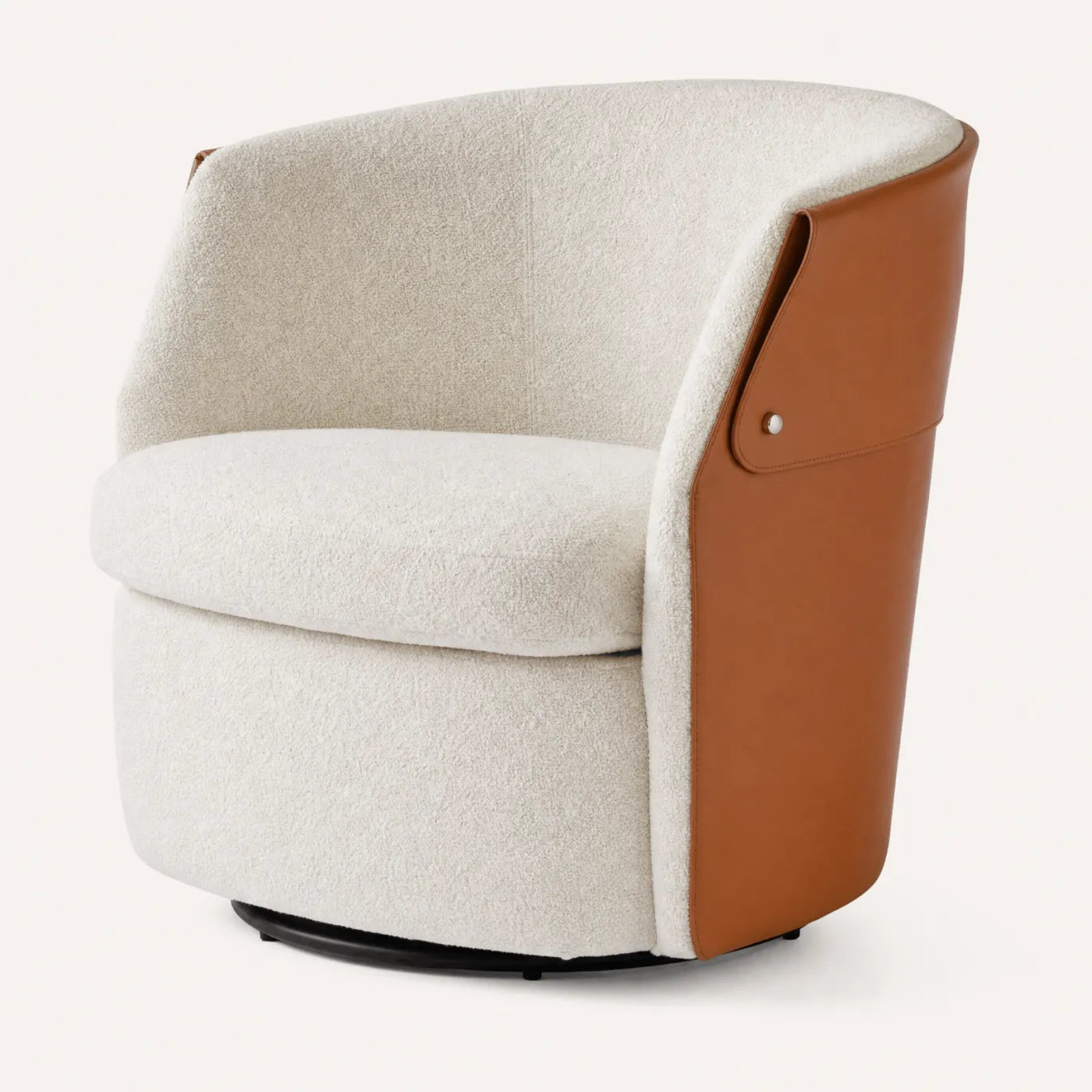 Leather Back Boucle Swivel Chair