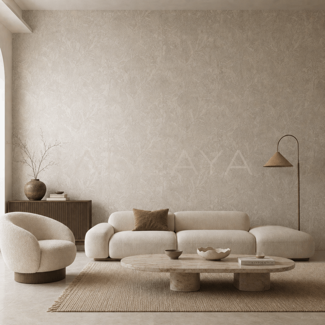 Ivory Botanical Relief Textured Feature Wallcovering