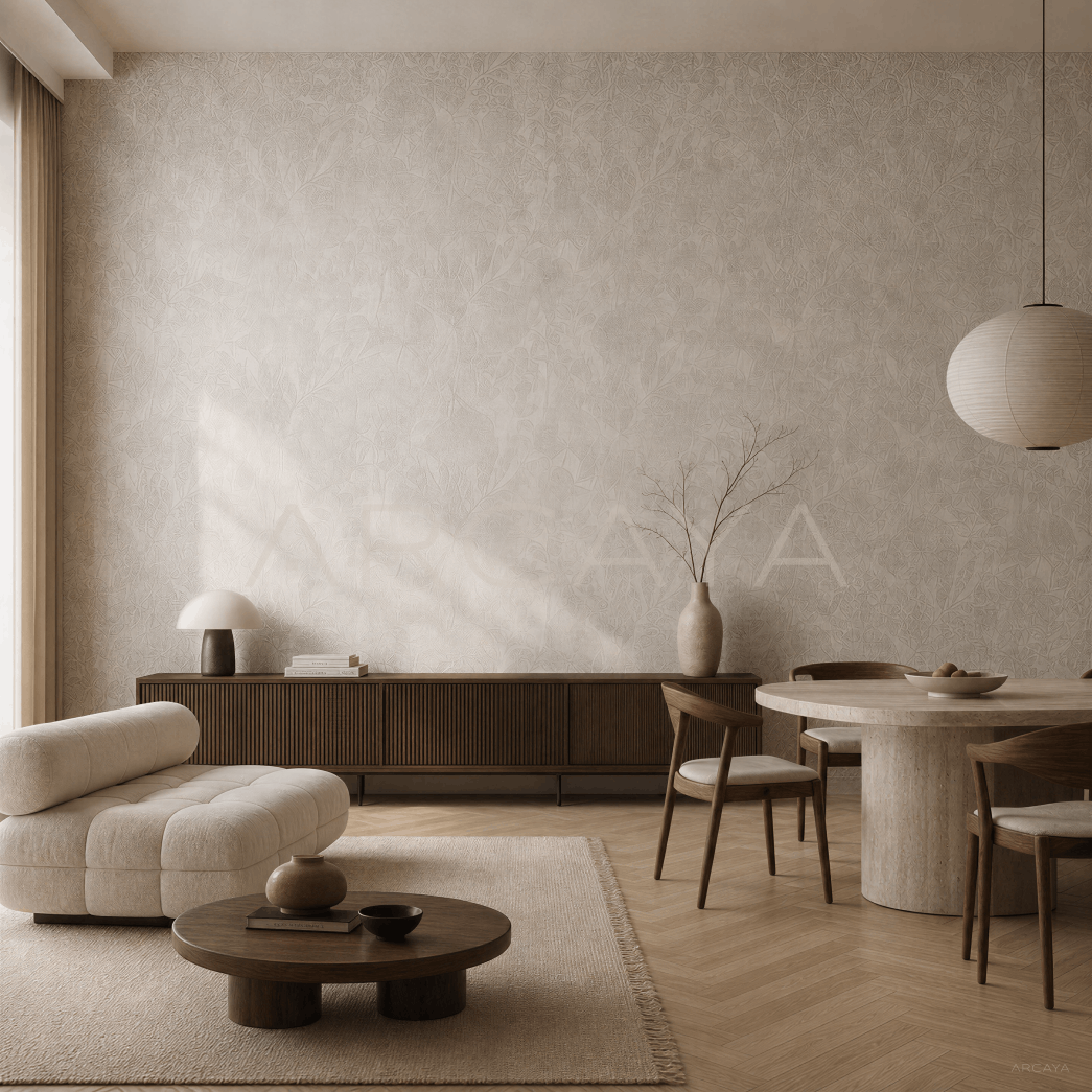 Ivory Botanical Relief Textured Feature Wallcovering