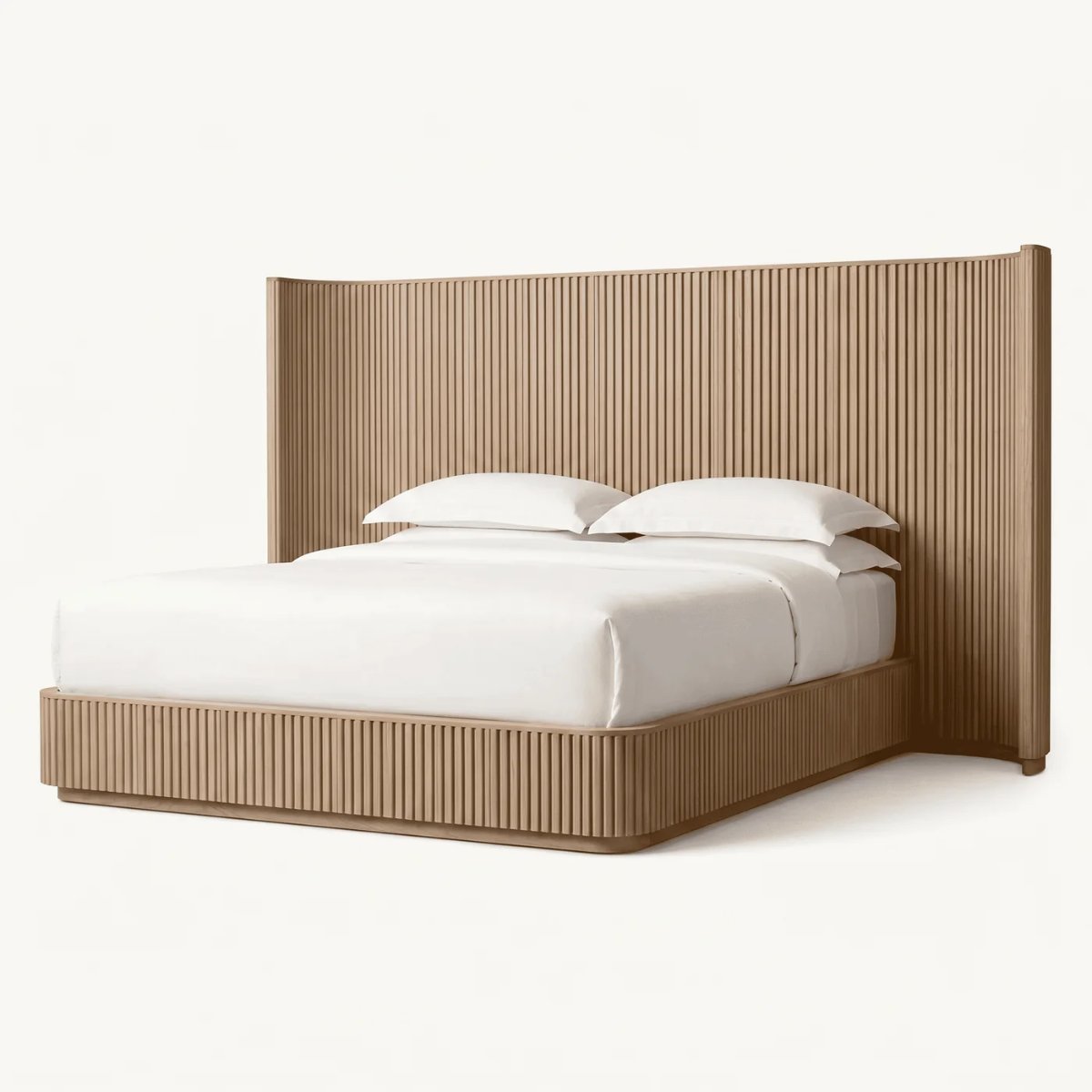 Fluted Oak Wingback Platform Bed