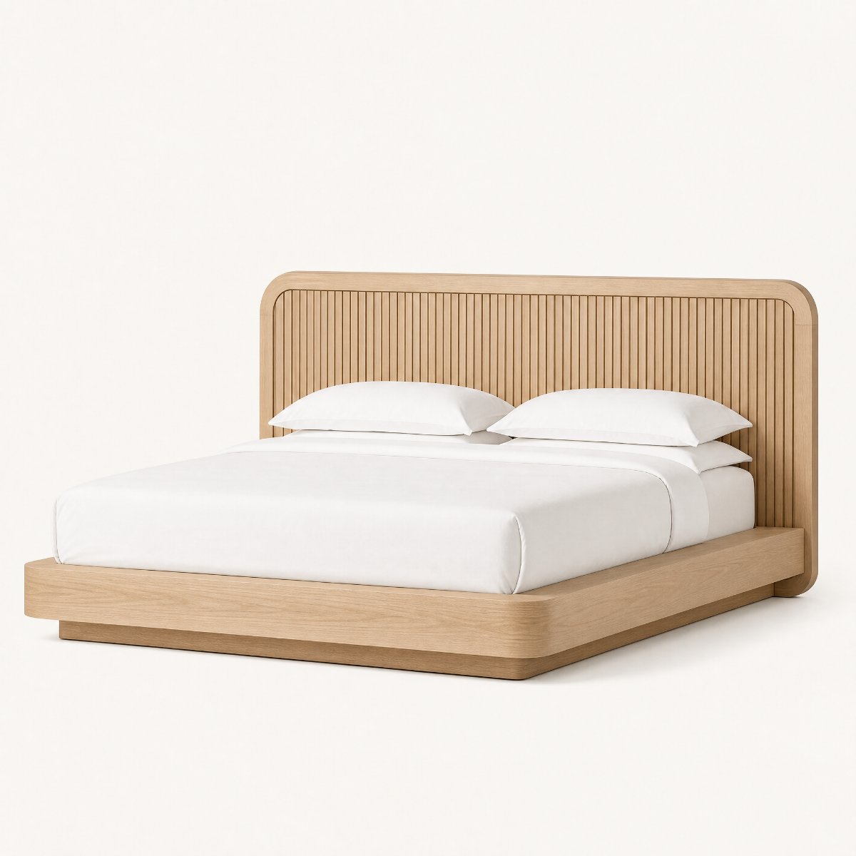 Fluted Oak Panel Platform Bed