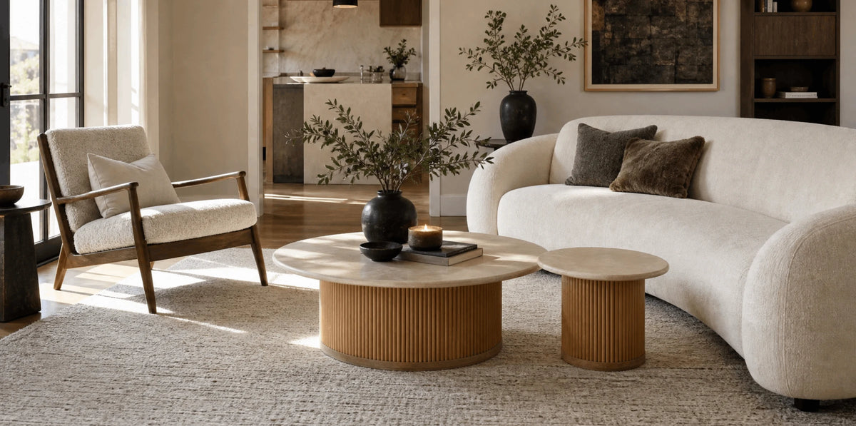 Wood & Fluted Tables in a styled room