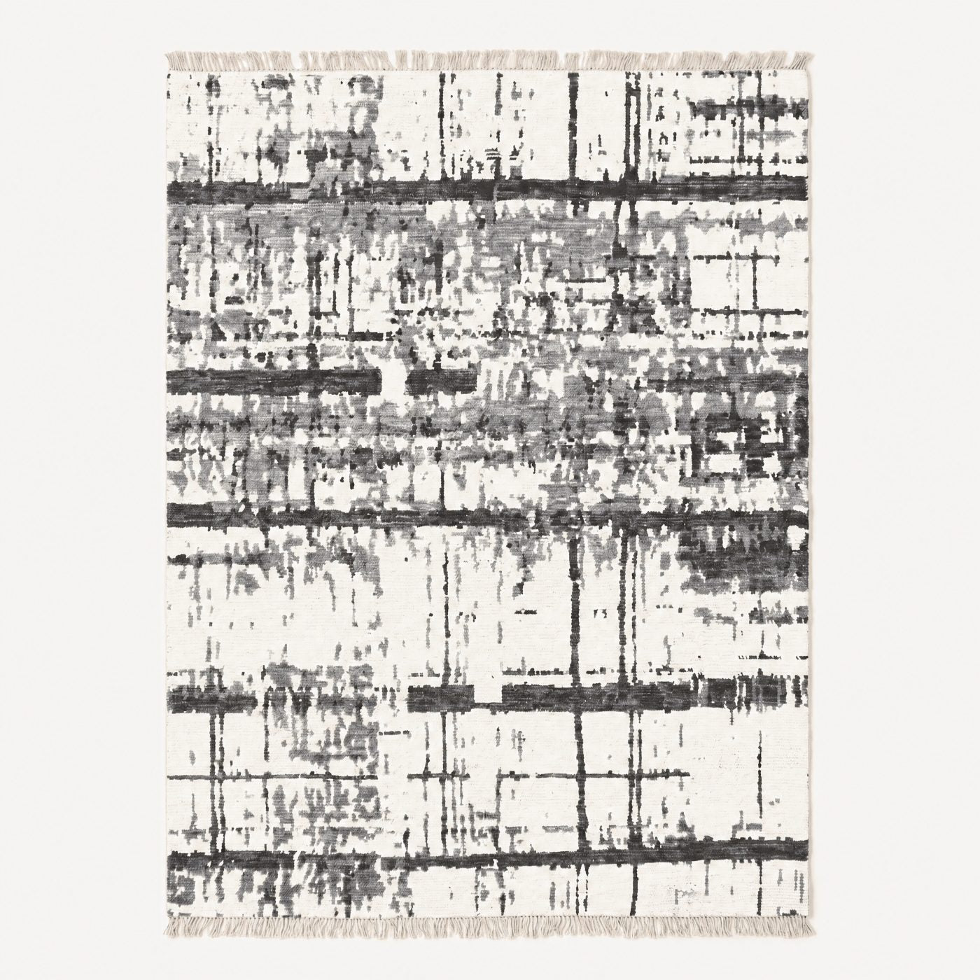 Abstract Grid Pattern Fringed Area Rug