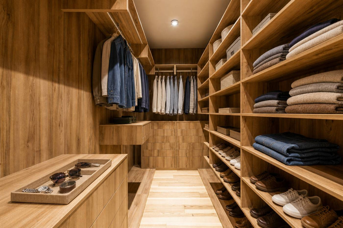 Warm oak organic modern closet