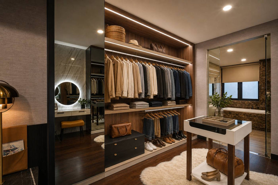 Warm contemporary custom closet