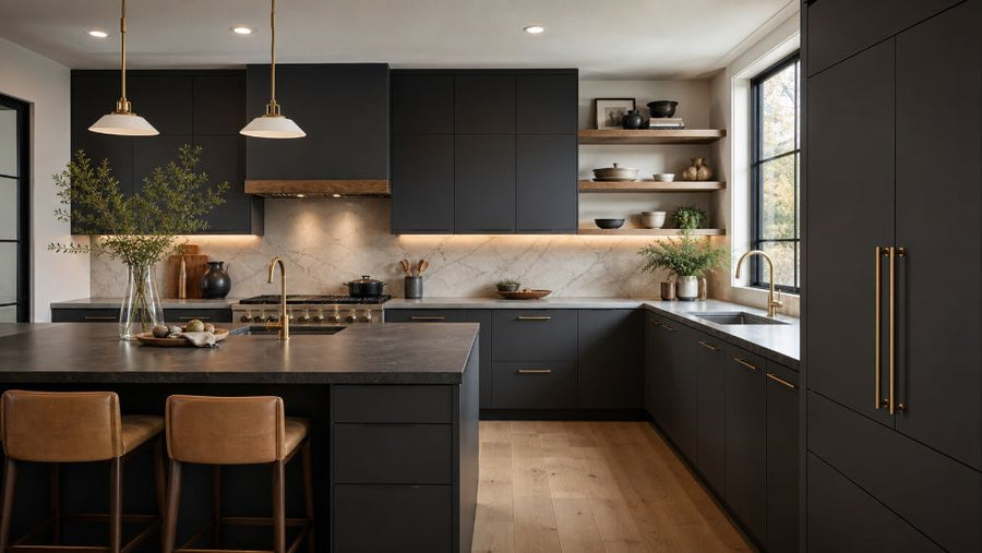 Matte charcoal modern kitchen cabinets