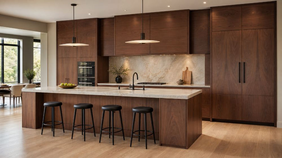 Walnut slab modern kitchen cabinets