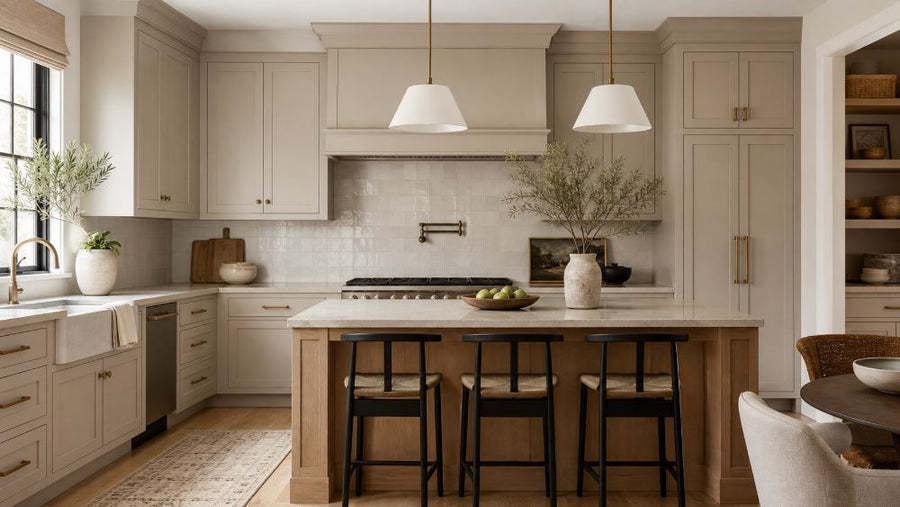 Mushroom beige neutral kitchen cabinets