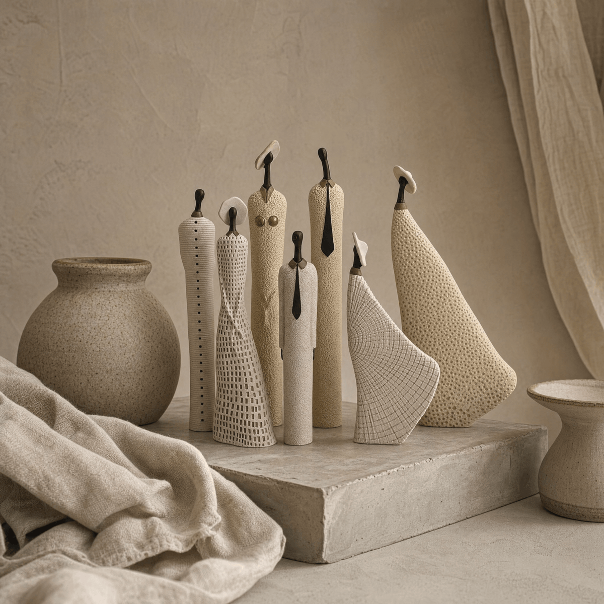 Beige Textured Figure — styled interior view 1