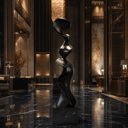 Black Curved Sculpture — styled interior view 1