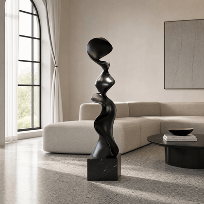 Black Curved Sculpture — styled interior view 2