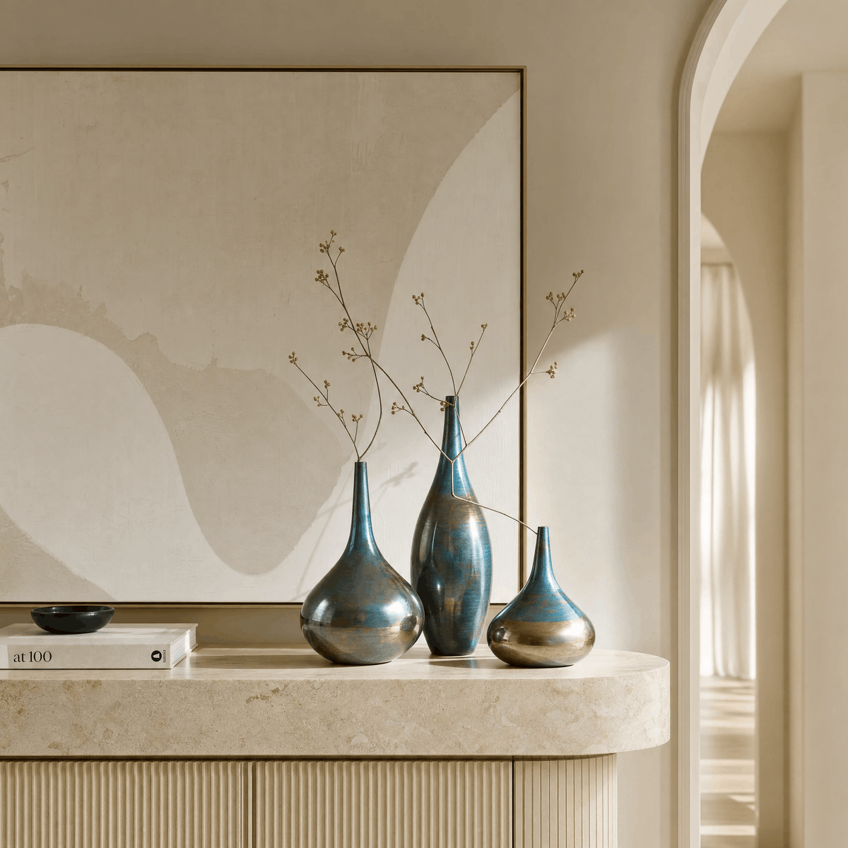 Blue Gold Drop Vase — styled interior view 1