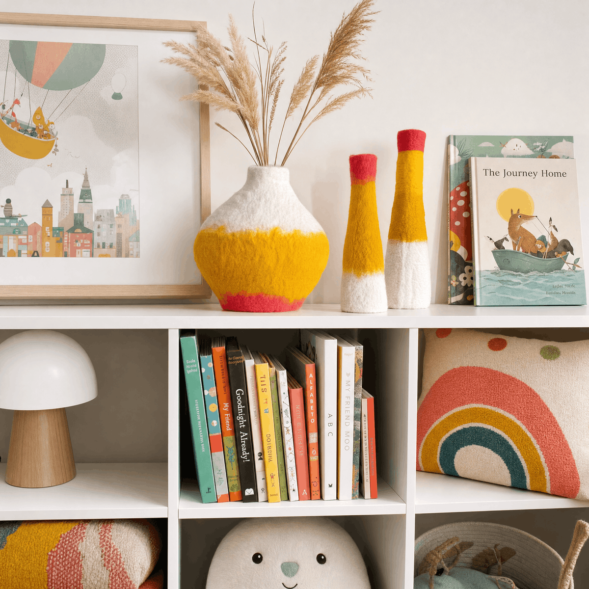 Colorful Felt Vase — styled interior view 1