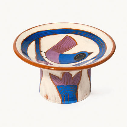 Hand Painted Bird Pedestal Bowl — product view
