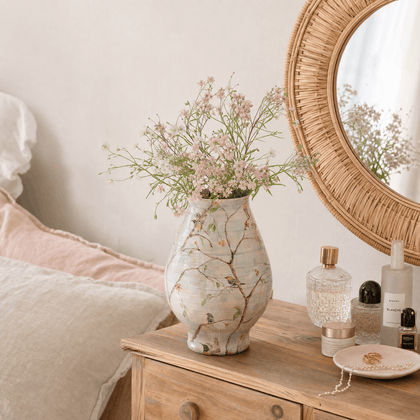 Hand Painted Bird and Flower Vase — styled interior view 2