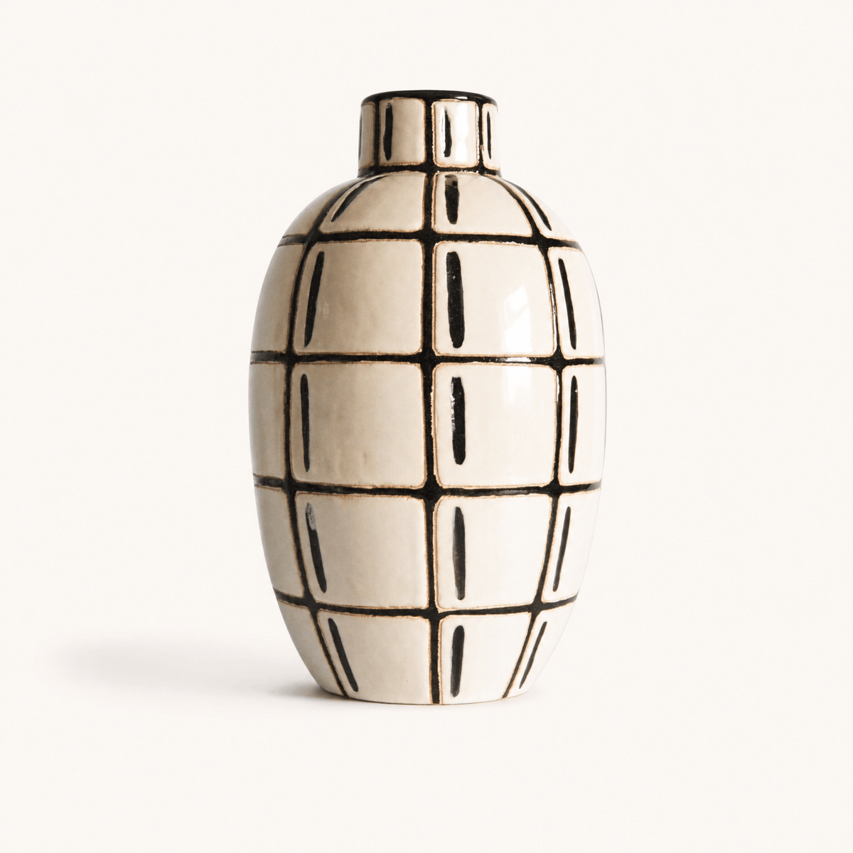 Ivory Grid Ceramic Vase