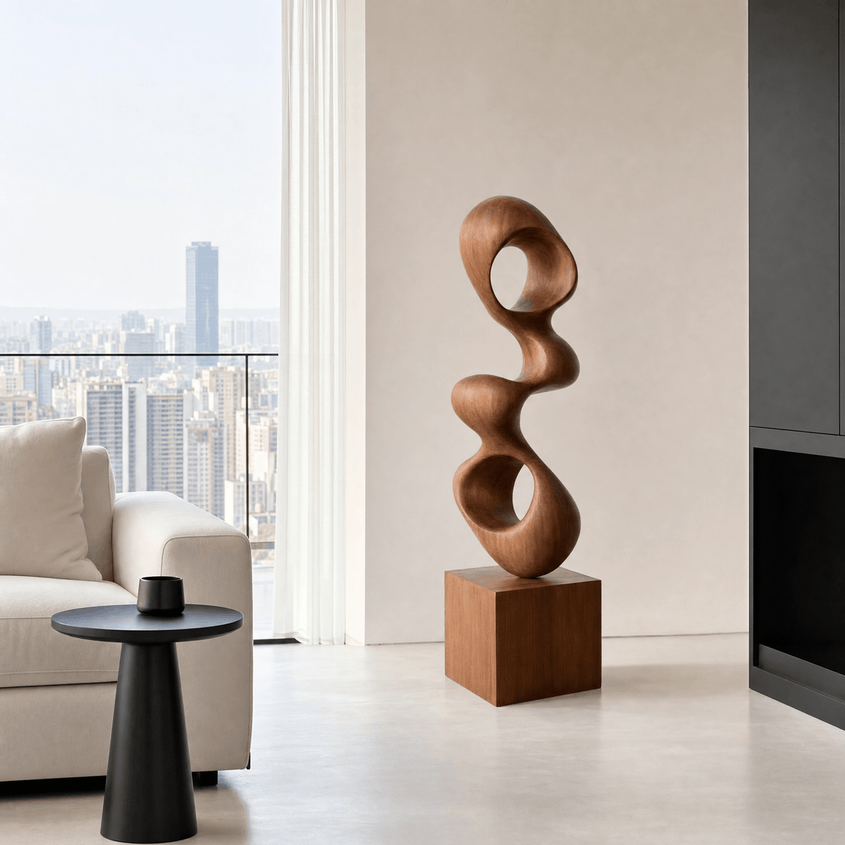 Openwork Wood Sculpture — styled interior view 1