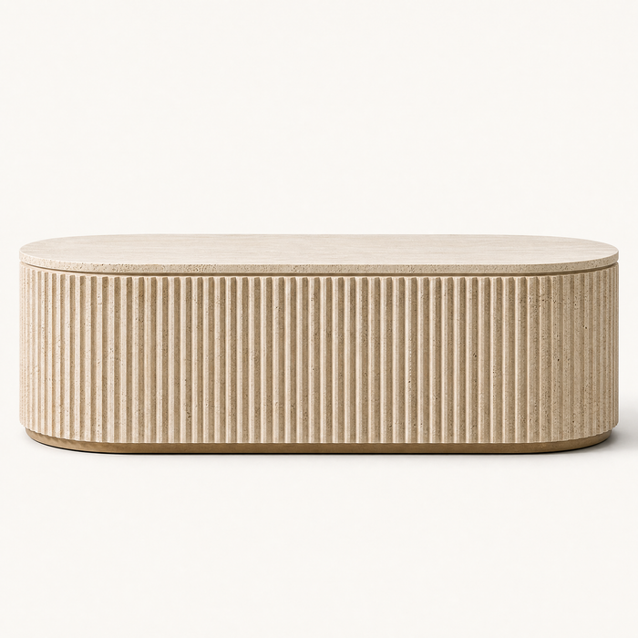 Doric Travertine Fluted Side Table